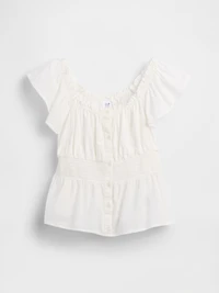 Kids Flutter-Sleeve Button-Front Top
