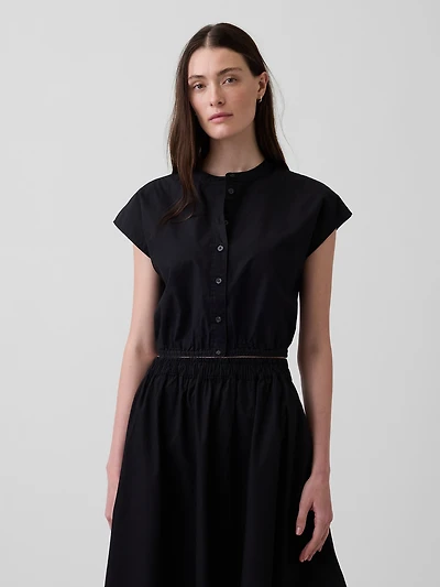 Poplin Cap-Sleeve Crop Shirt