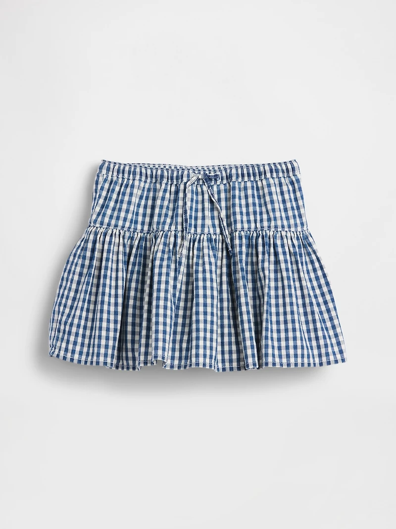 Kids Gingham Denim Tiered Skort