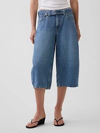 High Rise Belted Barrel Culotte Jeans