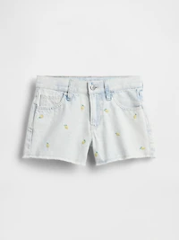Kids Low Rise Stride Embroidered Lemon Denim Shorts