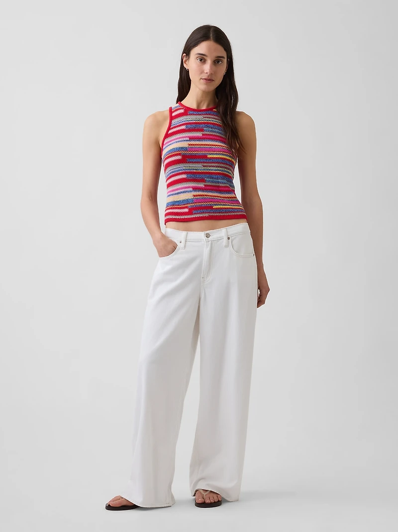 100% Cotton Stripe Crop Sweater Tank