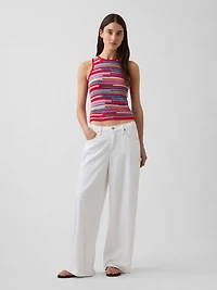 100% Cotton Stripe Crop Sweater Tank