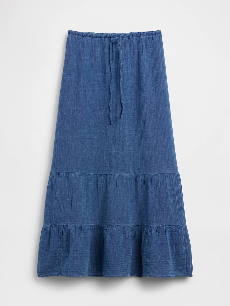Cotton Gauze Denim Tiered Easy Maxi Skirt