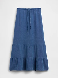 Cotton Gauze Denim Tiered Easy Maxi Skirt
