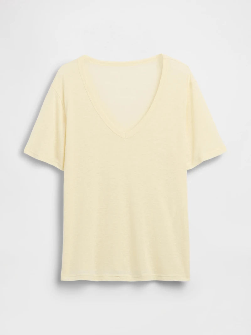 Linen-Blend Relaxed V-Neck T-Shirt