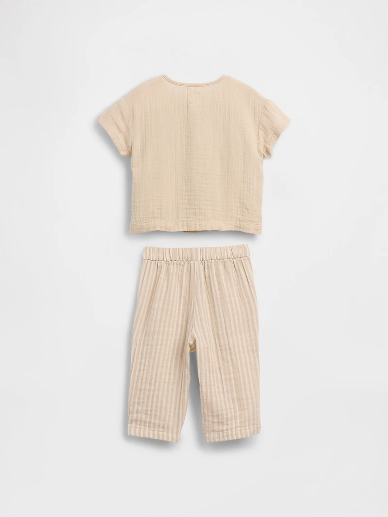 Baby Cotton Gauze Henley Outfit Set