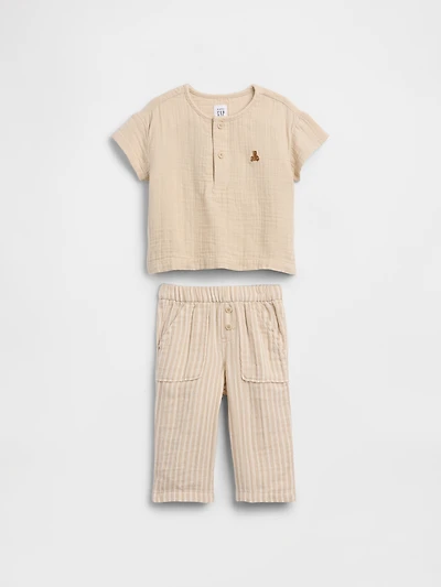 Baby Cotton Gauze Henley Outfit Set