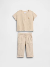 Baby Cotton Gauze Henley Outfit Set