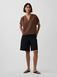 Cotton Gauze Oversized Split-Neck Top