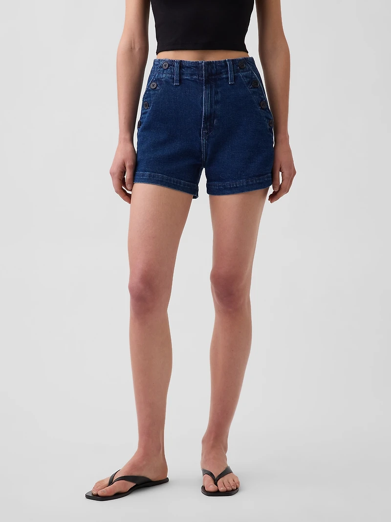 3.5" High Rise Sailor Relaxed Straight Denim Shorts