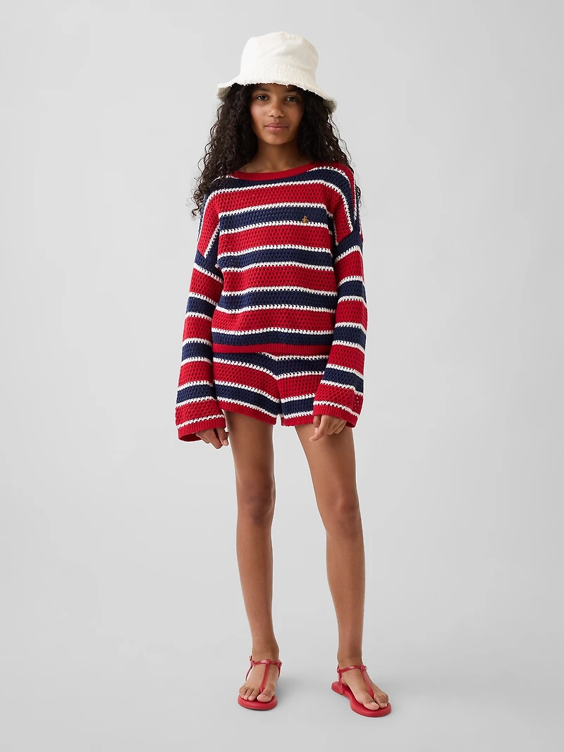 Kids Crochet Oversized Stripe Sweater