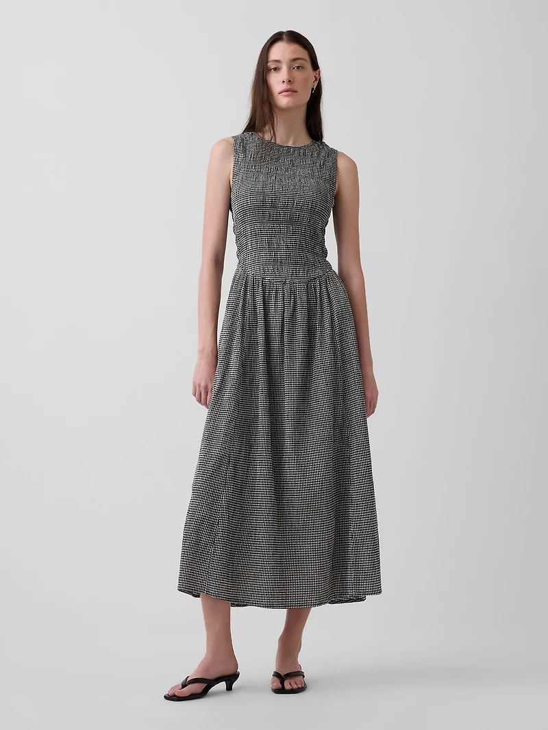 Gingham Smocked Drop-Waist Maxi Dress