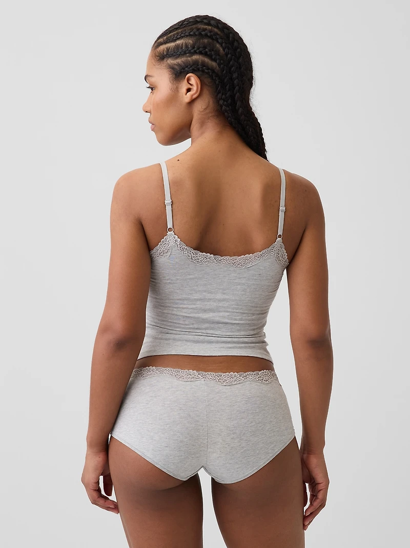 Organic Stretch Cotton Lace-Trim Shelf-Bra Cami