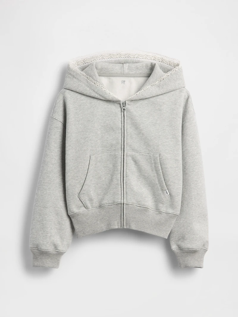 Kids VintageSoft Relaxed Lace-Trim Zip Hoodie