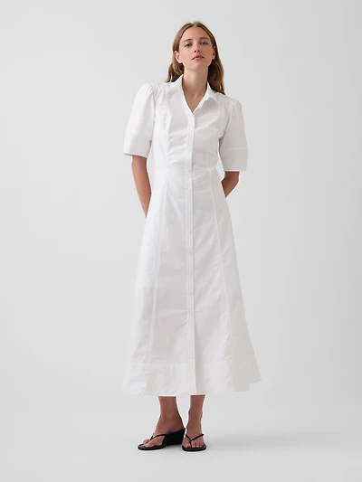 Barrel-Sleeve Maxi Shirtdress