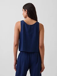 Cotton Gauze Denim Crop Shell Tank Top