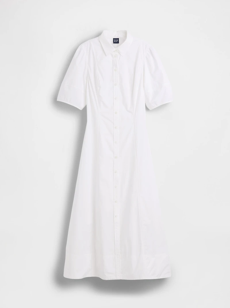 Barrel-Sleeve Maxi Shirtdress