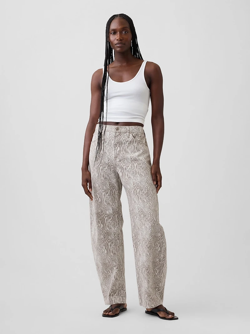 High Rise Snake Print Barrel Jeans