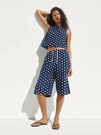 Linen-Blend Relaxed Easy Culotte Pants