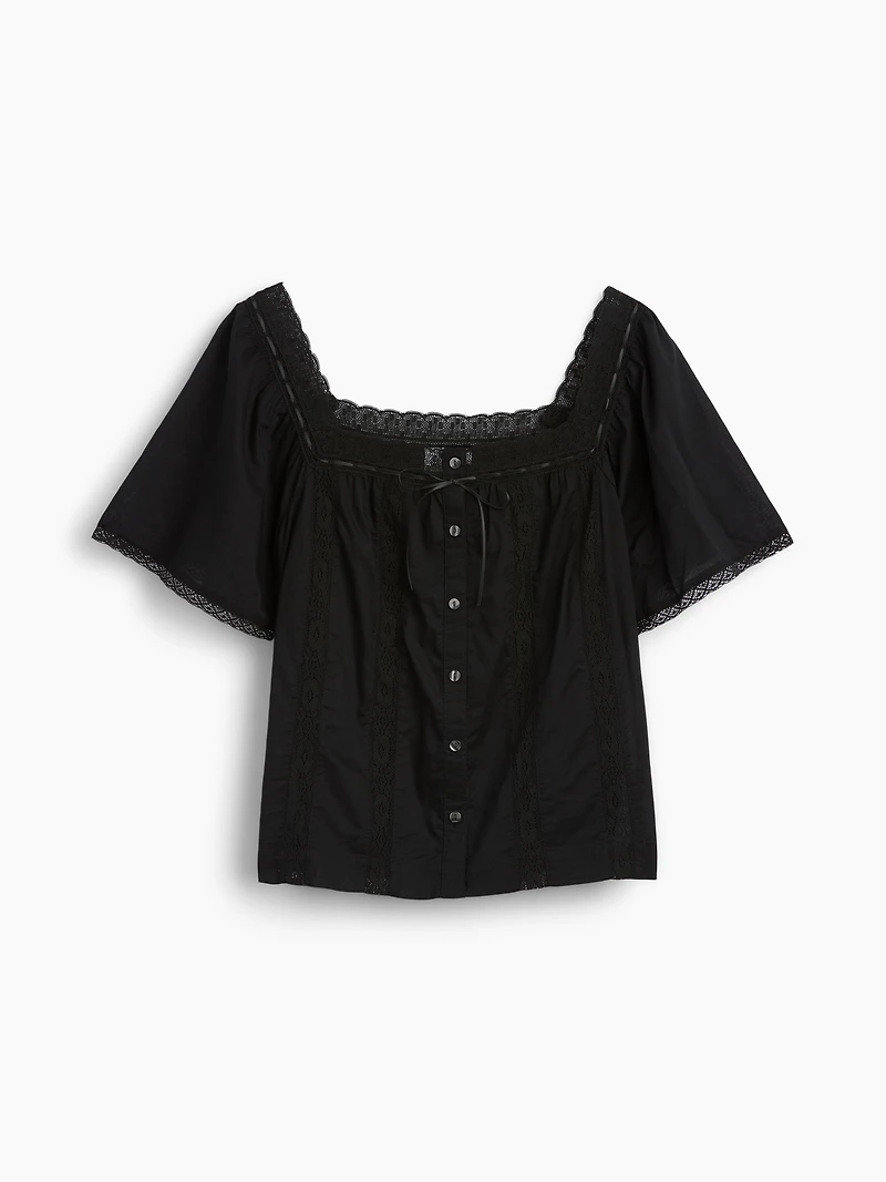 Lace-Trim Square-Neck Swing Top