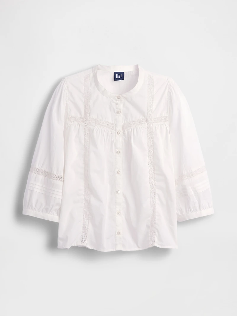 Lace-Trim Button-Front Swing Top