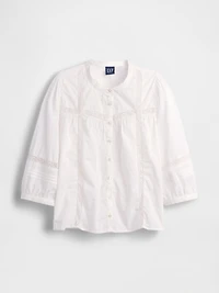 Lace-Trim Button-Front Swing Top