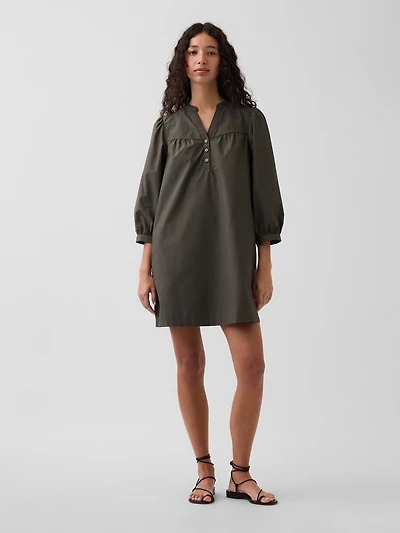 Poplin Henley Mini Dress