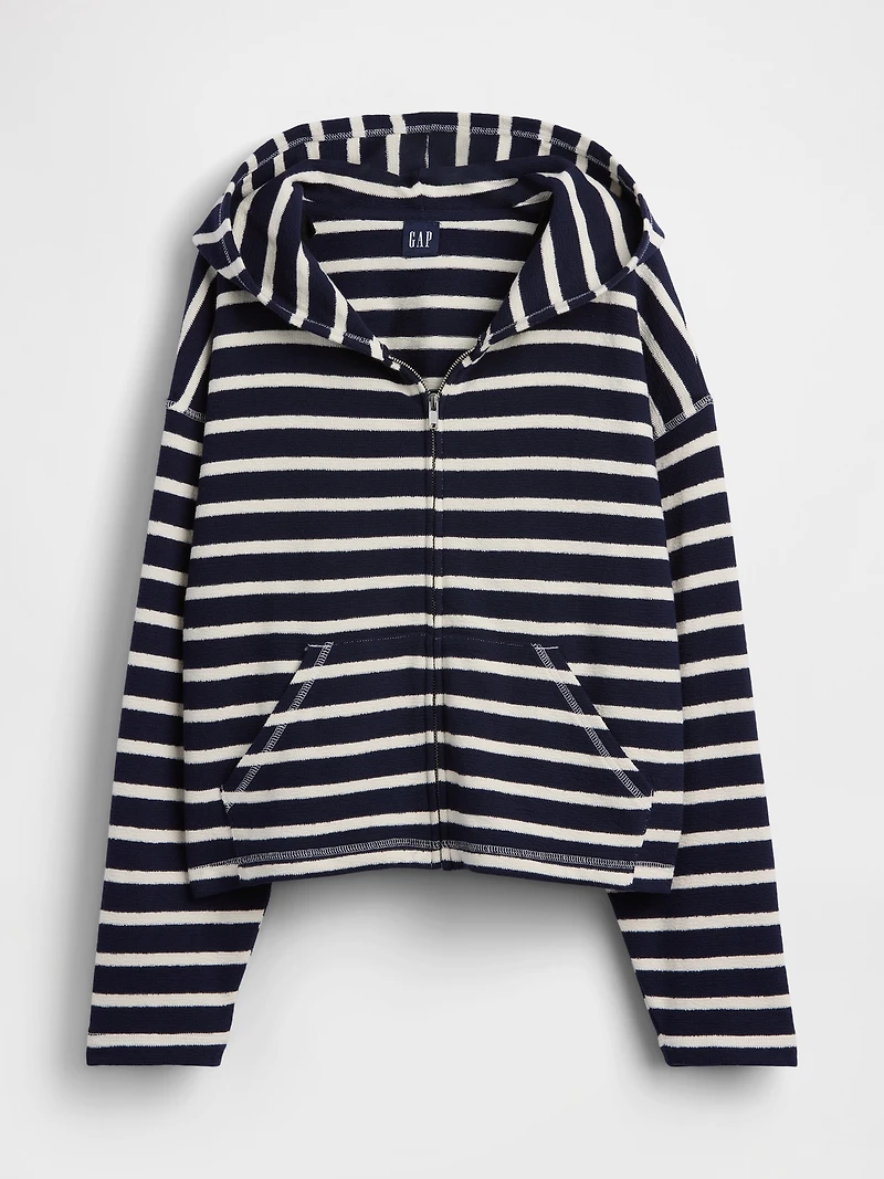 Towel Terry Oversized Stripe Zip Hoodie