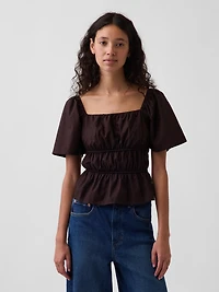 Square-Neck Flutter-Sleeve Peplum Top