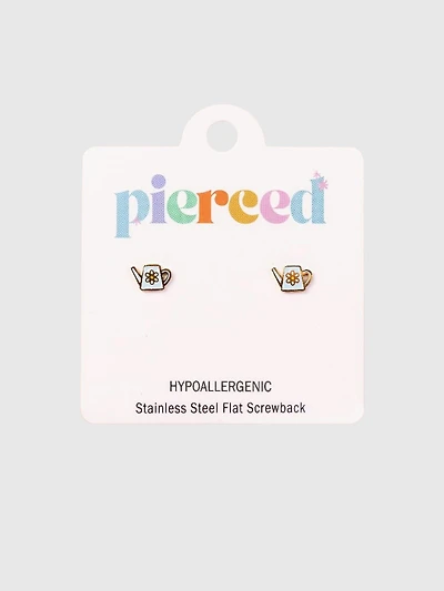 Pierced Co Watering Can Screwback Earrings