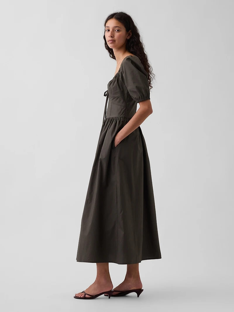 Puff-Sleeve Corset Maxi Dress