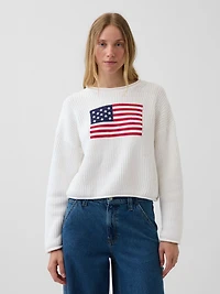 100% Cotton Oversized Americana Crop Sweater