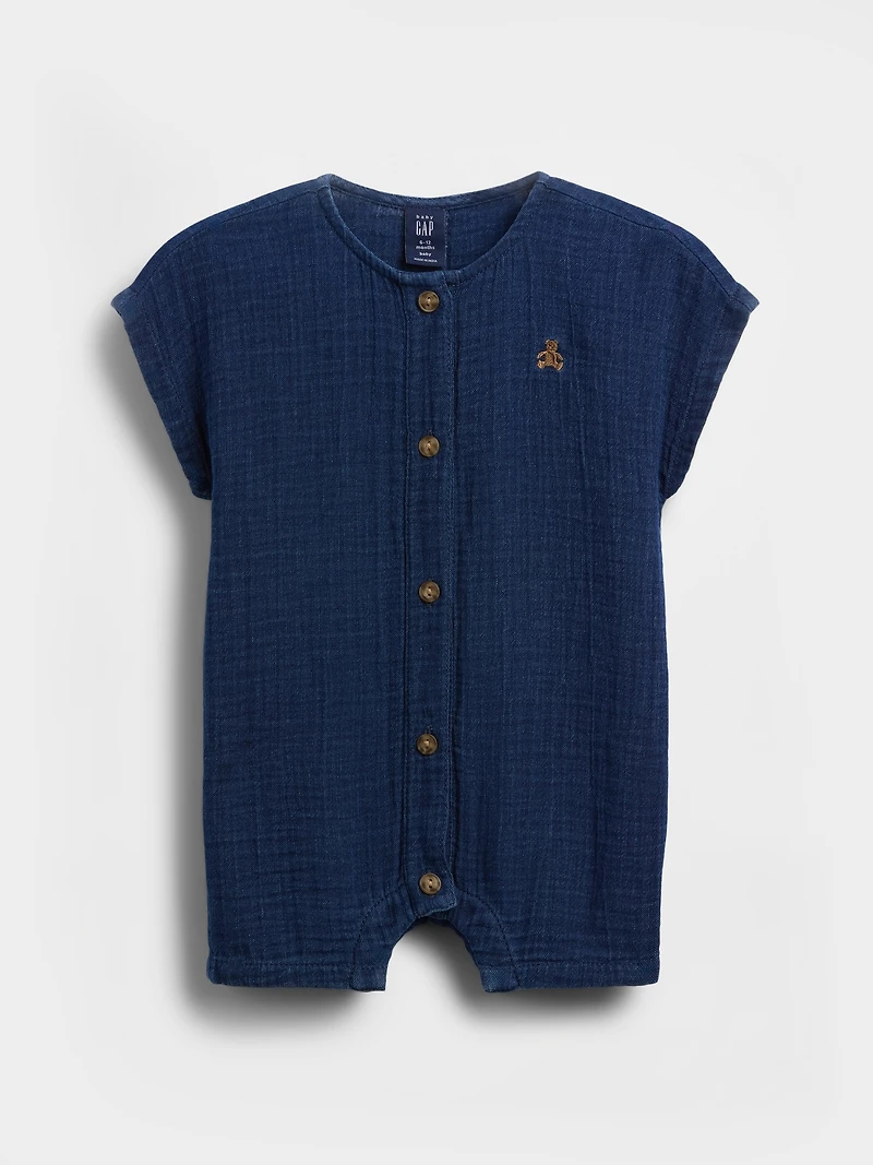 Baby Cotton Gauze Denim Shorty One-Piece