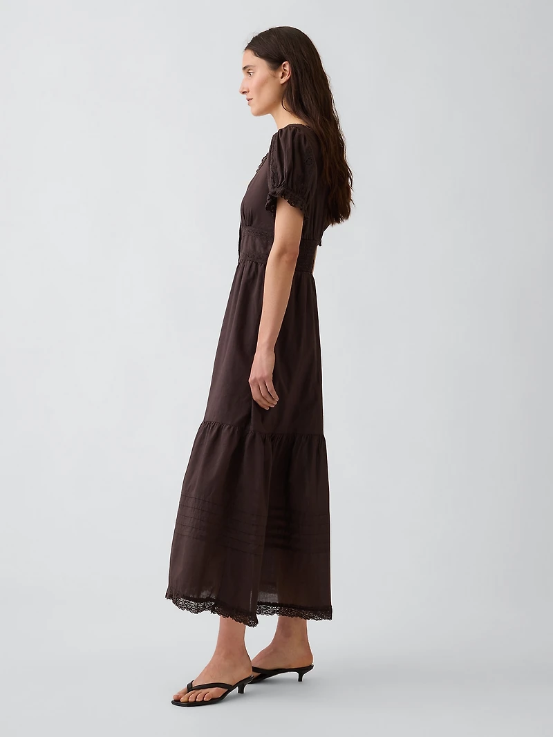 Scoop-Neck Lace-Trim Tiered Maxi Dress