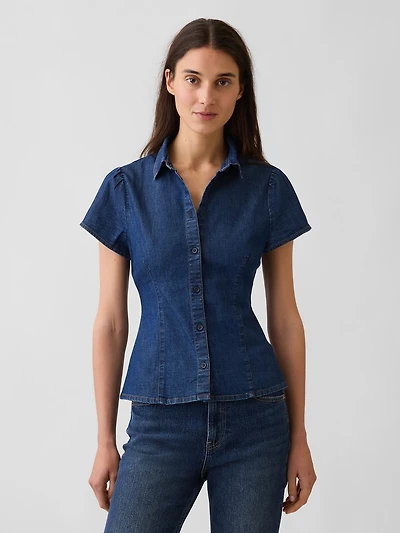 Denim Cap-Sleeve Shirt