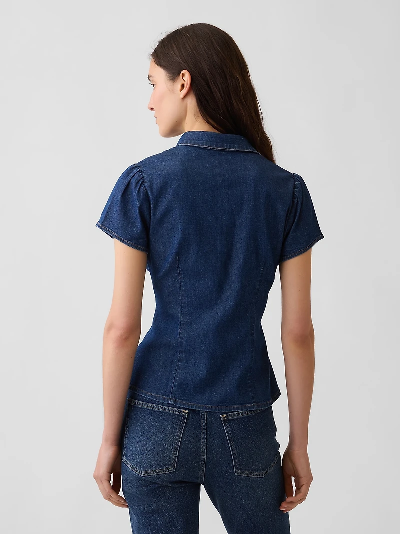 Denim Cap-Sleeve Shirt