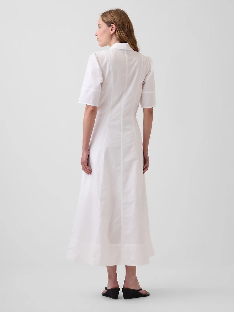 Barrel-Sleeve Maxi Shirtdress