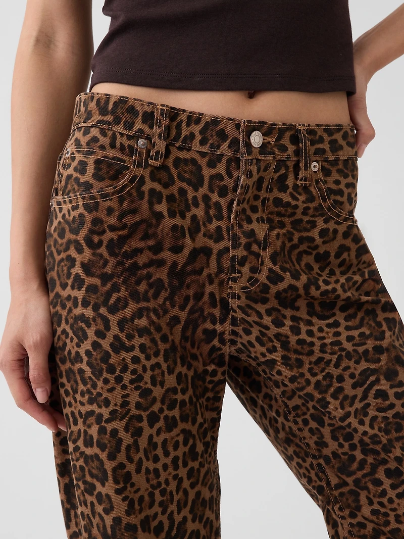 Mid Rise Straight Taper Leopard Jeans