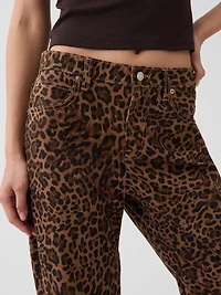 Mid Rise Straight Taper Leopard Jeans