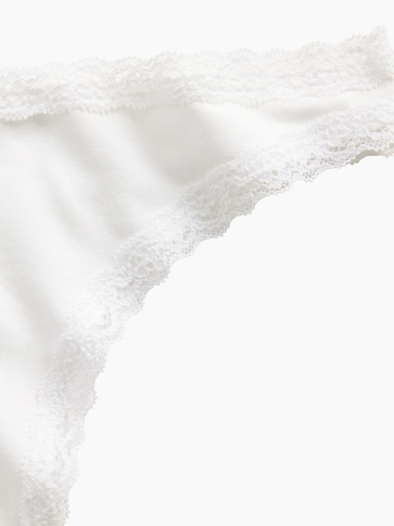 MadeSoft Organic Stretch Cotton Lace-Trim Thong
