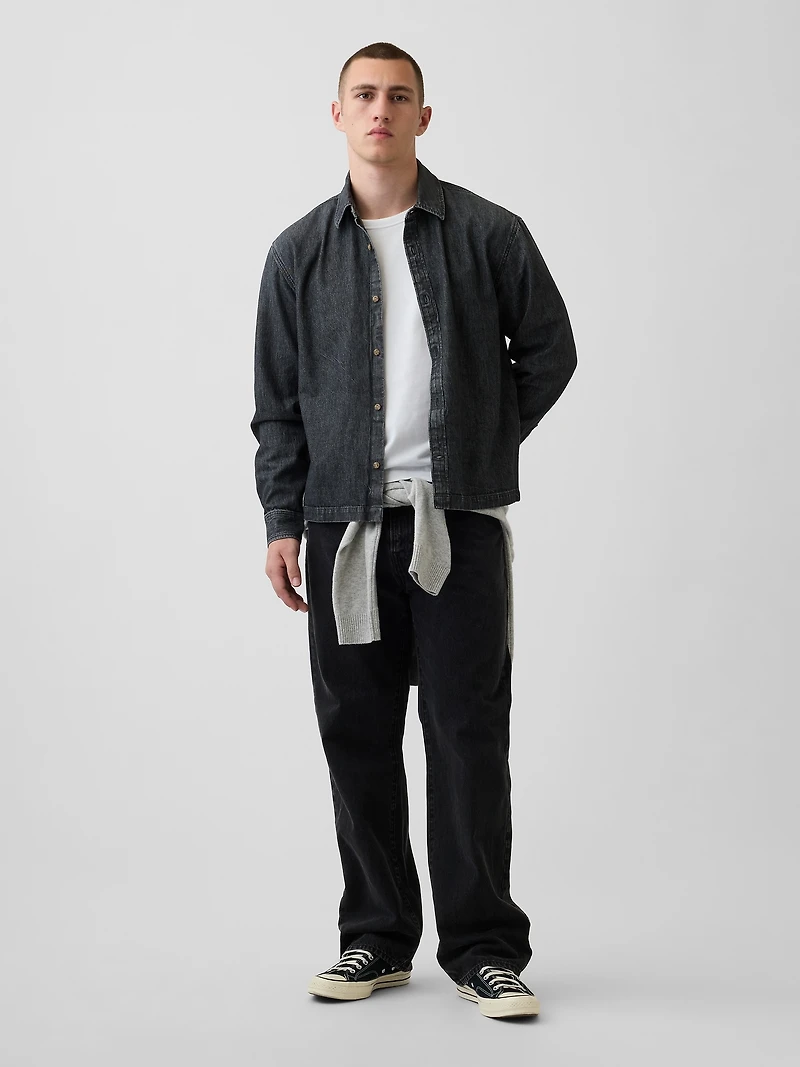 Denim Relaxed Straight-Hem Shirt
