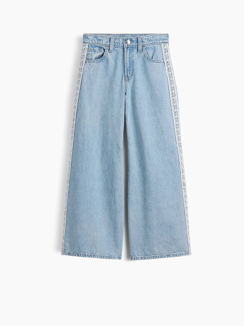 Kids Low Rise Lace-Trim Baggy Jeans