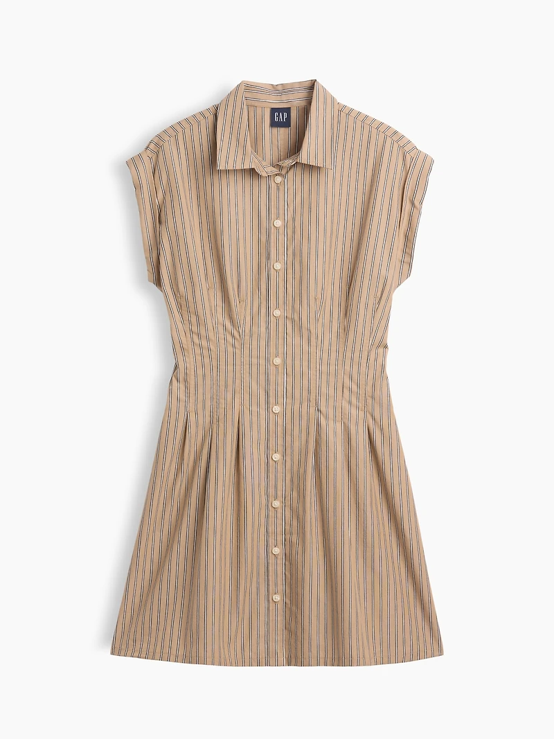 Poplin Stripe Cinched Mini Shirtdress