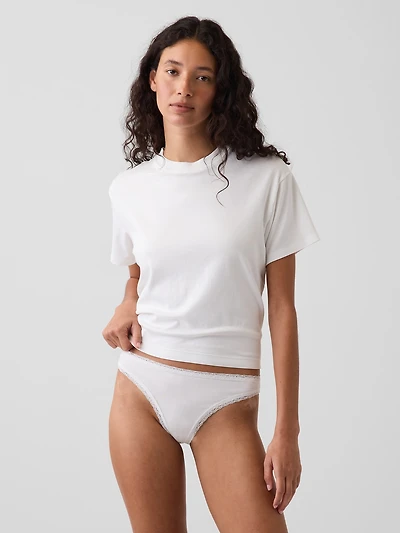 MadeSoft Organic Stretch Cotton Lace-Trim Thong