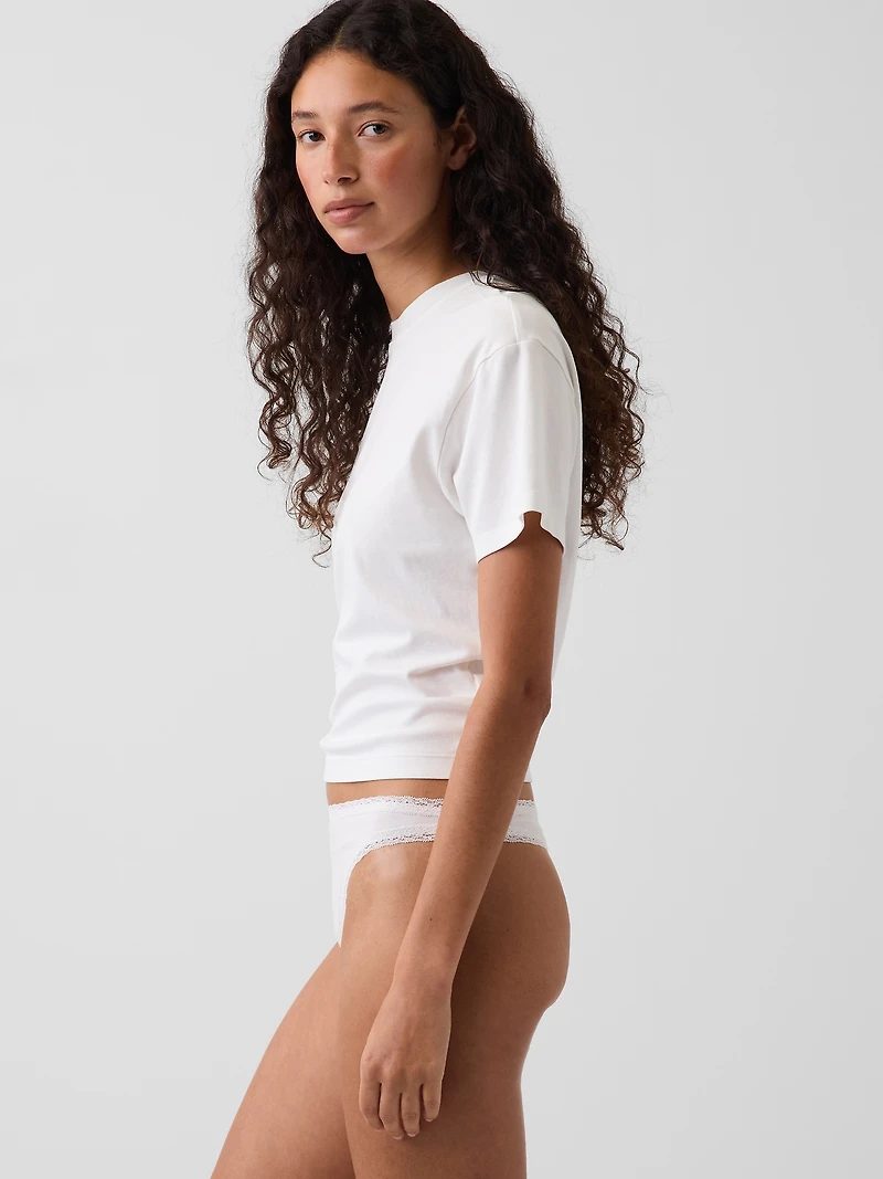 MadeSoft Organic Stretch Cotton Lace-Trim Thong