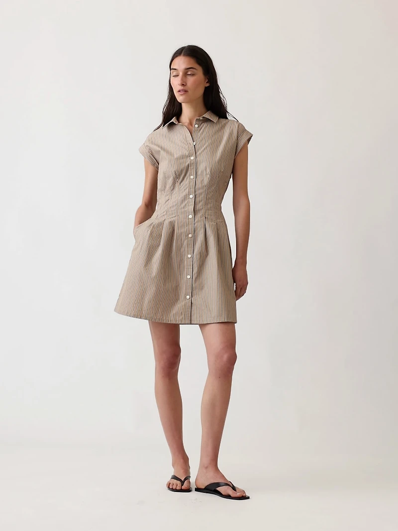Poplin Stripe Cinched Mini Shirtdress