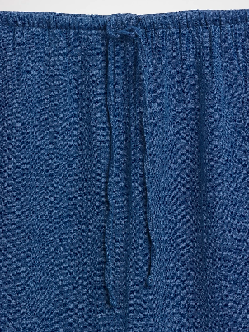 Cotton Gauze Denim Tiered Easy Maxi Skirt