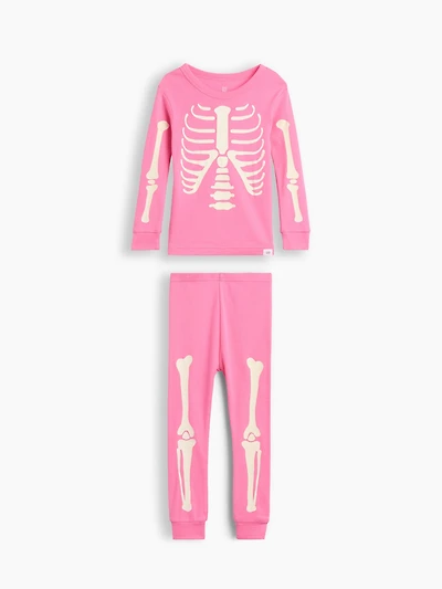 Baby & Toddler Organic Brushed Cotton Glow-In-The-Dark Skeleton PJ Set