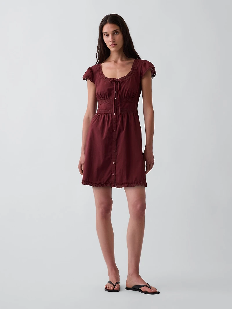 Scoop Neck Lace-Trim Mini Dress